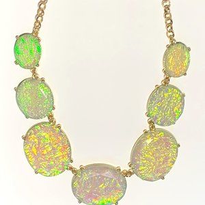 Statement necklace, faux opal and gold 18"